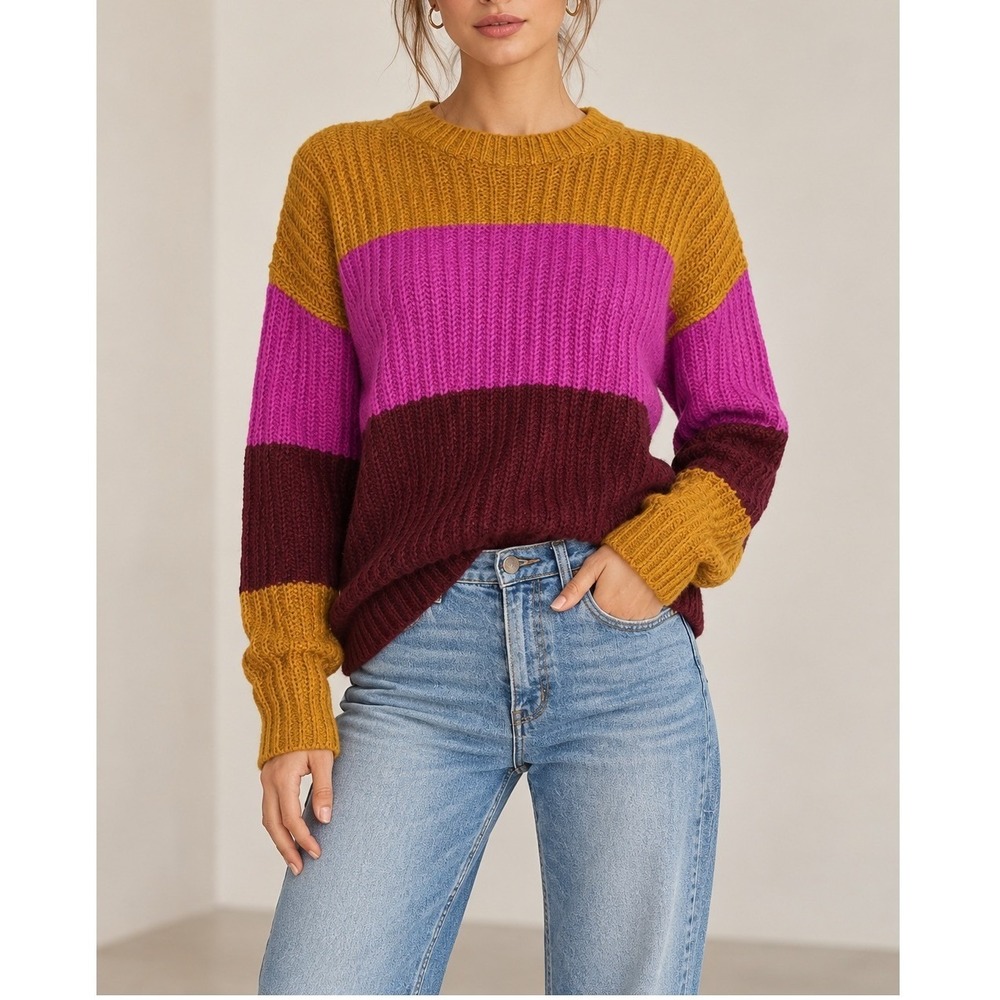 A.L.C. Colorblock Sweater Women's Medium Alpaca Blend Ribbed Knit Italian Yarn